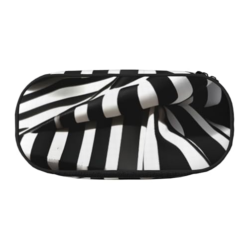 JGHHOUN Federmäppchen mit schwarz-weißem Streifendruck, geräumiges Stifteetui, Reißverschluss, hohe Kapazität, Make-up-Tools, Bürobedarf von JGHHOUN