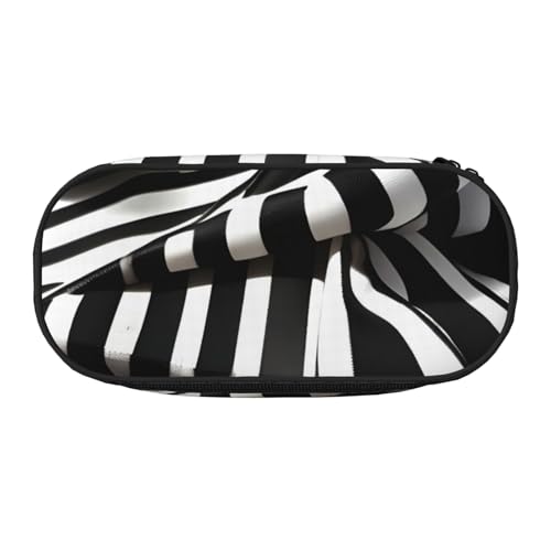 JGHHOUN Federmäppchen mit schwarz-weißem Streifendruck, geräumiges Stifteetui, Reißverschluss, hohe Kapazität, Make-up-Tools, Bürobedarf von JGHHOUN