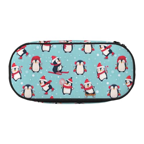 JGHHOUN Federmäppchen mit weihnachtlichem Pinguin-Aufdruck, geräumiges Stifteetui, Reißverschluss, hohe Kapazität, Make-up-Tools, Bürobedarf von JGHHOUN