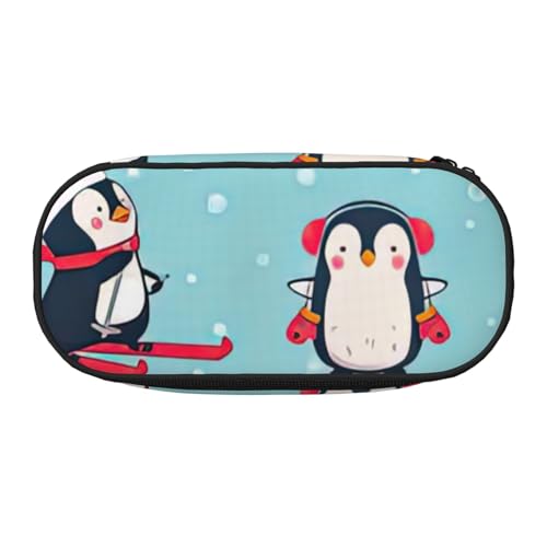 JGHHOUN Federmäppchen mit weihnachtlichem Pinguin-Aufdruck, geräumiges Stifteetui, Reißverschluss, hohe Kapazität, Make-up-Tools, Bürobedarf von JGHHOUN