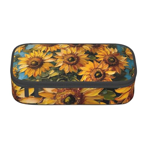 JGHHOUN Großes Federmäppchen mit Ölgemälde, Sonnenblumen-Druck, Teenager, für Studenten, Schule, Reisen, wesentliche Schreibwaren von JGHHOUN