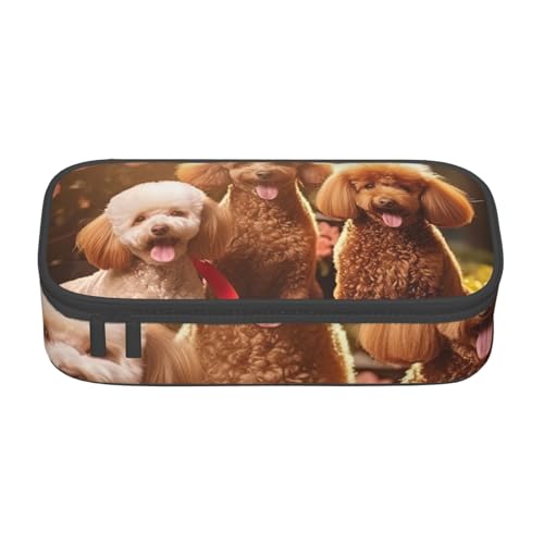 JGHHOUN Großes Federmäppchen mit Pudel-Hunde-Aufdruck, für Studenten, Schule, Reisen, wesentliche Schreibwaren von JGHHOUN