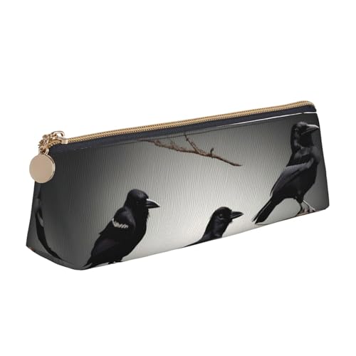 JGHHOUN Schwarze Krähe Vögel auf einem Ast Druck höhere Kapazität Leder Federmäppchen Reißverschluss Stifteetui Schule Studenten Jugendliche von JGHHOUN