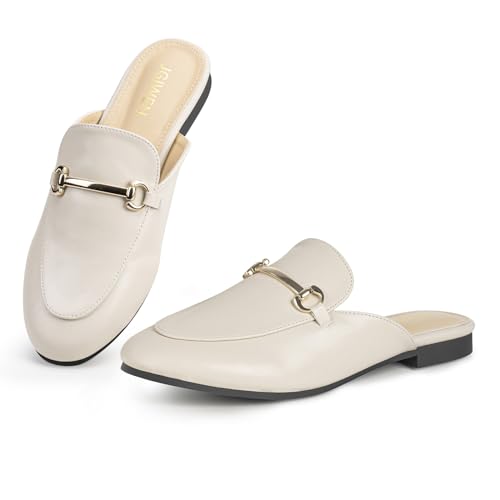 JGIWEN Pantoletten für Damen, flache Schuhe, bequeme Schnalle, runde Zehenpartie, rückenfrei, Schlupfschuhe, Größe 39-45, Beige PU, 37.5 EU JGIWEN Pantoletten für Damen, flache Schuhe, bequeme Schnalle, runde Zehenpartie, rückenfrei, Schlupfschuhe, Größe 39-45, Beige PU, 37.5 EU von JGIWEN