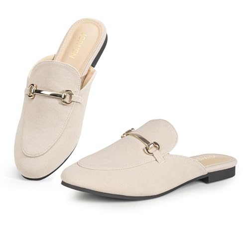 JGIWEN Pantoletten für Damen, flache Schuhe, bequeme Schnalle, runde Zehenpartie, rückenfrei, Schlupfschuhe, Größe 39-45, beige, 36 EU JGIWEN Pantoletten für Damen, flache Schuhe, bequeme Schnalle, runde Zehenpartie, rückenfrei, Schlupfschuhe, Größe 39-45, beige, 36 EU von JGIWEN