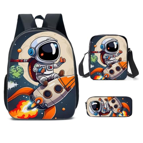 JGJOAIJ Astronauts Jungen Schulrucksack, Grundschulranzen-Set mit Schultertaschen und Federmäppchen, 3-in-1, Kinder-Büchertasche, Weltraumthema, Geschenk, Farbe4, 15 inch JGJOAIJ Astronauts Jungen Schulrucksack, Grundschulranzen-Set mit Schultertaschen und Federmäppchen, 3-in-1, Kinder-Büchertasche, Weltraumthema, Geschenk, Farbe4, 15 inch von JGJOAIJ