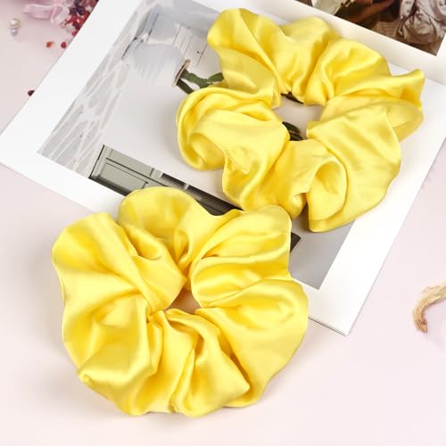Übergroße Satin-Haargummis für Frauen – 2 Stück, extra große Haargummis, große seidenähnliche Pferdeschwanz-Halter, keine Beschädigung, elastische Bänder für dickes, lockiges Haar, Gelb Übergroße Satin-Haargummis für Frauen – 2 Stück, extra große Haargummis, große seidenähnliche Pferdeschwanz-Halter, keine Beschädigung, elastische Bänder für dickes, lockiges Haar, Gelb von JGQUR