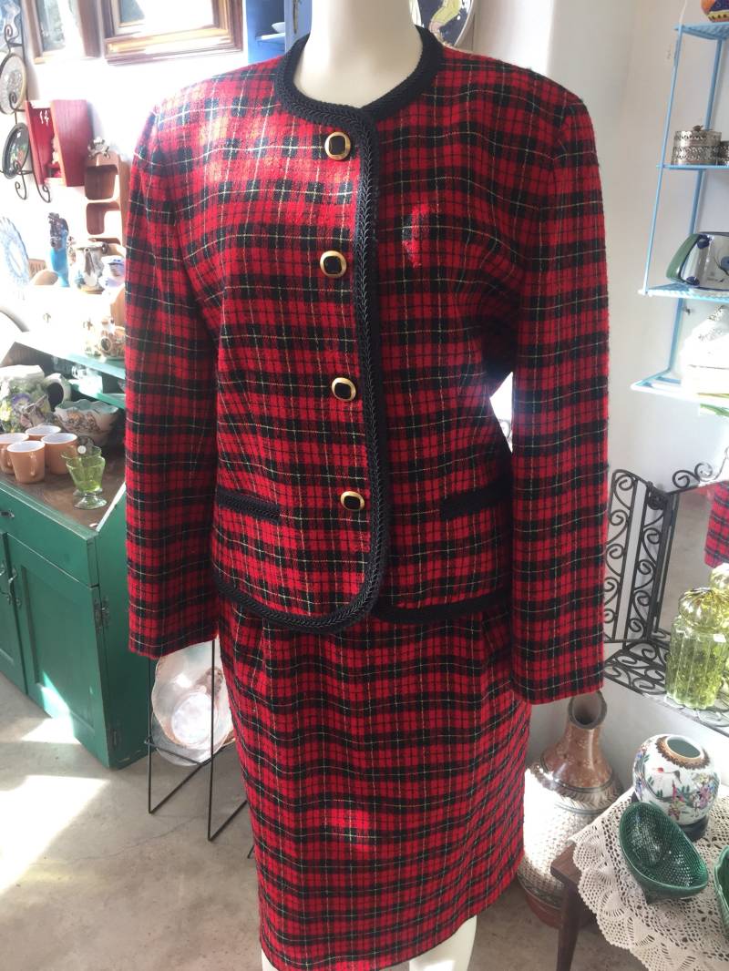 Damen Anzug Rot Wolle Pedleton Gr 10 Petite von JGallegosArt