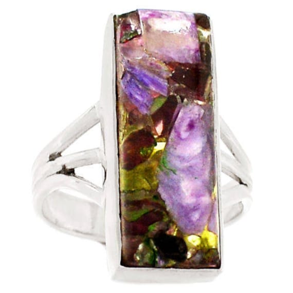 Handgemachter Charoit in Crysocolla Und Silber Statement Ring Größe 9 von JGallegosArt