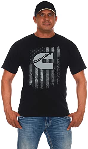 Herren Cummins Diesel Amerikanische Flagge Schwarz Rundhals Shirt, Schwarz, Klein von JH DESIGN GROUP