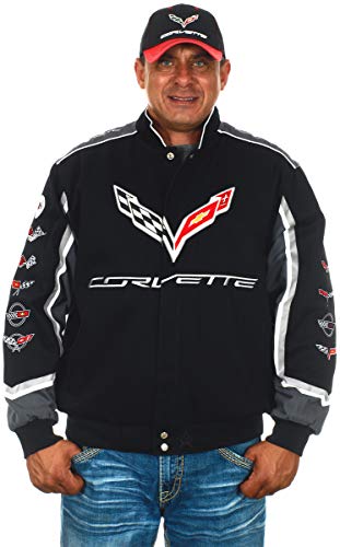 JH DESIGN GROUP Chevy Corvette C7 Herren-Jacke, bestickt, Baumwoll-Twill-Jacke, CLG7-schwarz von JH DESIGN GROUP