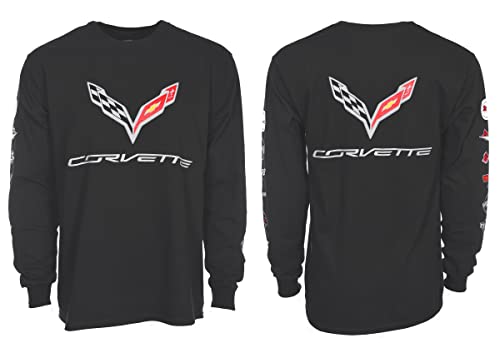 JH DESIGN GROUP Chevy Corvette C7 Herren Langarmshirt, Schwarz, Heather Anthrazit, Groß von JH DESIGN GROUP