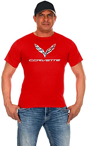 JH DESIGN GROUP Chevy Corvette C7 Herren T-Shirt mit Rundhalsausschnitt in Schwarz & Grau & Rot - Rot - Groß von JH DESIGN GROUP
