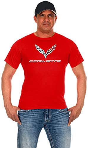 JH DESIGN GROUP Chevy Corvette C7 Herren T-Shirt mit Rundhalsausschnitt in Schwarz & Grau & Rot - Rot - X-Groß von JH DESIGN GROUP