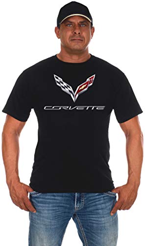 JH DESIGN GROUP Chevy Corvette C7 Herren T-Shirt mit Rundhalsausschnitt in Schwarz & Grau & Rot - Schwarz - X-Groß von JH DESIGN GROUP