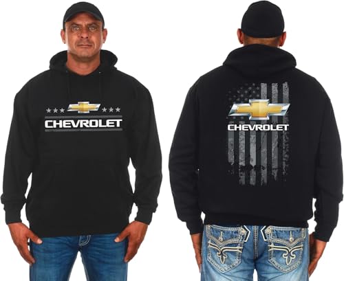 JH DESIGN GROUP Chevy Herren-Kapuzenpullover, amerikanische Flagge, zweiseitiges Sweatshirt, Schwarz, Large von JH DESIGN GROUP