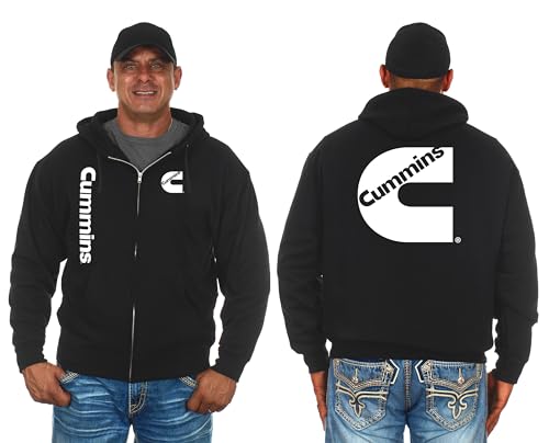 JH DESIGN GROUP Cummins Diesel Herren-Kapuzenpullover, durchgehender Reißverschluss, Schwarz, Schwarz, Large von JH DESIGN GROUP