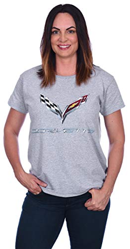 JH DESIGN GROUP Damen Chevy Corvette C7 Emblem T-Shirt Schwarz Rot Heather-Gray, Grau meliert – Rundhalsausschnitt, X-Groß von JH DESIGN GROUP