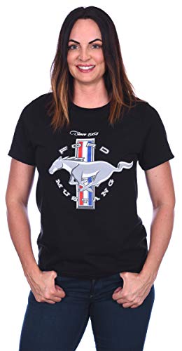 JH DESIGN GROUP Damen Ford Mustang Classic Emblem T-Shirt in 5 Farben, Schwarz, Groß von JH DESIGN GROUP