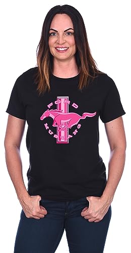 JH DESIGN GROUP Damen Ford Mustang Classic Emblem T-Shirt in 5 Farben, schwarz / rosa, 3X-Groß von JH DESIGN GROUP