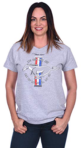 JH DESIGN GROUP Damen Ford Mustang Classic Emblem T-Shirt in Schwarz, Rot oder Grau - grau - Groß von JH DESIGN GROUP
