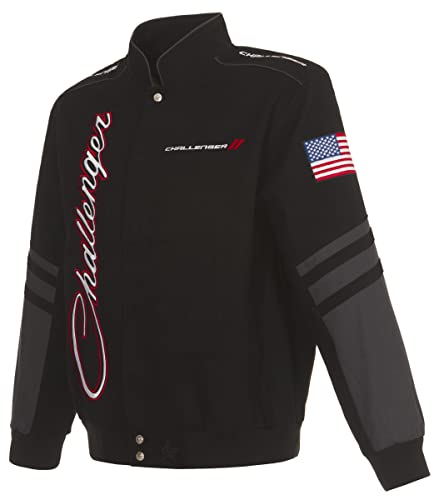 JH DESIGN GROUP Dodge Challenger Herren Jacke mit gesticktem klassischem Twill-Mantel, Bsc1 schwarz, Medium von JH DESIGN GROUP