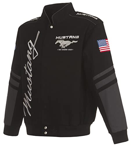 JH DESIGN GROUP Ford Mustang Herren-Jacke, bestickt, klassischer Twill-Mantel, Bsc1 schwarz, Small von JH DESIGN GROUP