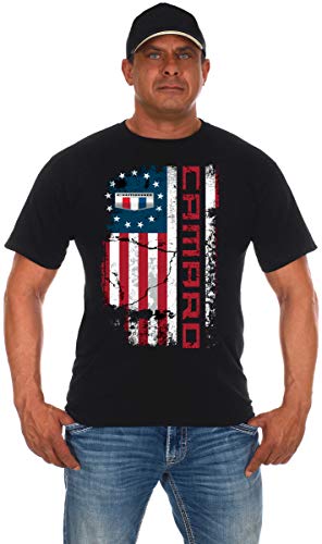 JH DESIGN GROUP Herren Chevy Camaro T-Shirt Distressed Flag Old Glory Shirt, Schwarz, XL von JH DESIGN GROUP