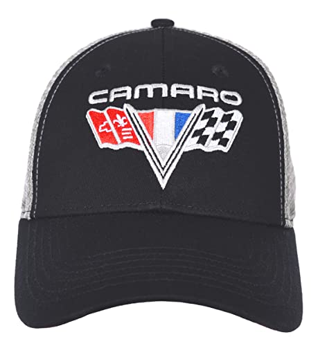 JH DESIGN GROUP Herren Chevy Camaro V-Flaggen Logo Cap Verstellbare Schwarz & Grau Hut, Schwarz und Grau, Einheitsgröße von JH DESIGN GROUP