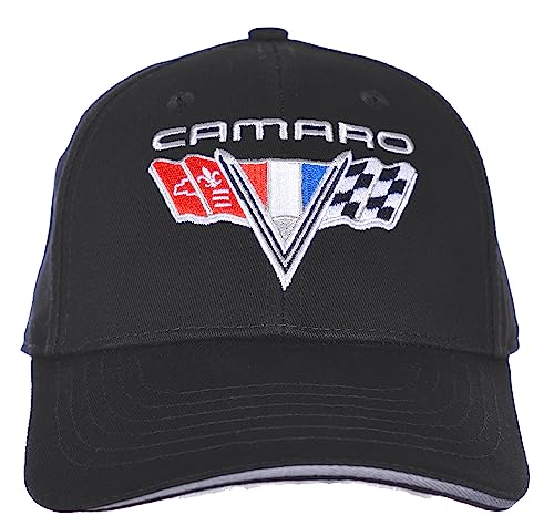 JH DESIGN GROUP Herren Chevy Camaro V-Flags Logo Cap verstellbare schwarze Mütze, Schwarz, Einheitsgröße von JH DESIGN GROUP