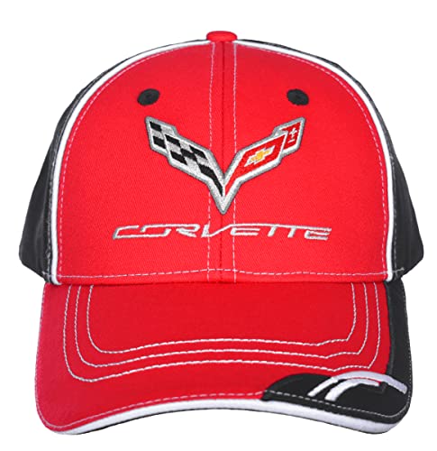 JH DESIGN GROUP Herren Chevy Corvette C7 Logo Cap Adjustable Red & Black Hat, rot/schwarz, Einheitsgröße von JH DESIGN GROUP