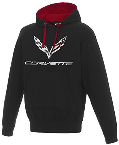 JH DESIGN GROUP Herren Chevy Corvette C7 Pullover Hoodie Rot oder Grau Kapuzenfutter, Schwarz - Rot, Medium von JH DESIGN GROUP