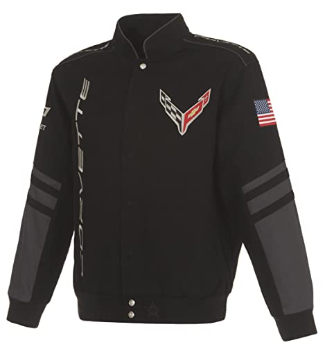 JH DESIGN GROUP Herren Chevy Corvette C8 Jacke mit gesticktem klassischem Twill-Mantel, Bsc1 schwarz, L von JH DESIGN GROUP