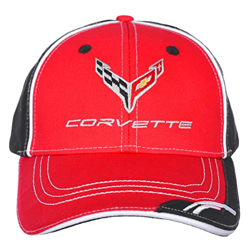 JH DESIGN GROUP Herren Chevy Corvette C8 Logo Cap Adjustable Red & Black Hat, rot/schwarz, Einheitsgröße von JH DESIGN GROUP