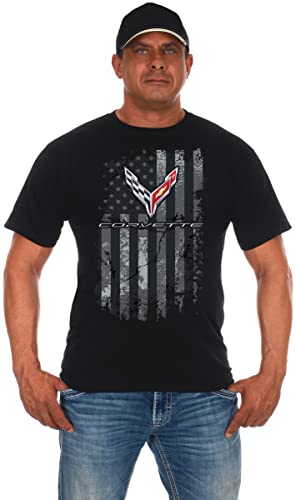 JH DESIGN GROUP Herren Chevy Corvette T-Shirt C8 American Flag Crew Neck Shirt, Schwarz, Mittel von JH DESIGN GROUP