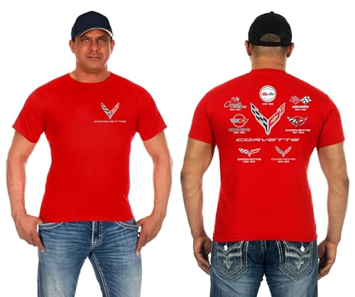 JH DESIGN GROUP Herren Corvette T-Shirt C8 C7 C6 C5 C4 C3 C2 C1 Collage Shirt, Rot/Ausflug, einfarbig (Getaway Solids), 3X-Groß von JH DESIGN GROUP
