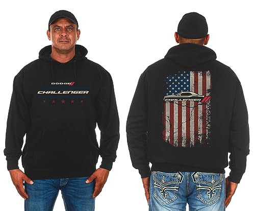 JH DESIGN GROUP Herren Dodge Challenger Pullover Hoodie Amerikanische Flagge 2-seitiges Sweatshirt, Schwarz, Medium von JH DESIGN GROUP