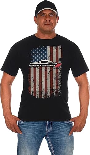 JH DESIGN GROUP Herren Dodge Challenger T-Shirt Amerikanische Flagge Schwarz Rundhals Shirt, Schwarz, XL von JH DESIGN GROUP
