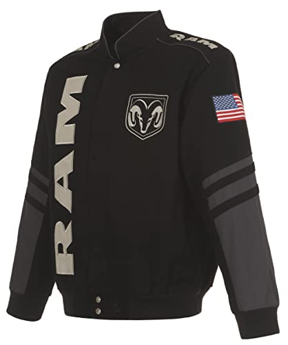 JH DESIGN GROUP Herren Dodge RAM Jacke ein bestickter klassischer Twillmantel, schwarz, Groß von JH DESIGN GROUP