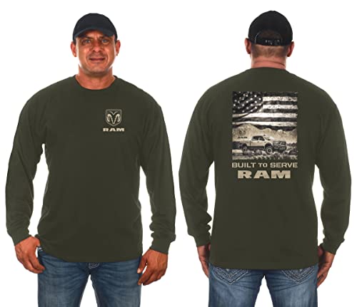 JH DESIGN GROUP Herren Dodge Ram Built to Serve Truck Langarm-Shirt mit Rundhalsausschnitt in 2 Farben, Grün (Army Green), Mittel von JH DESIGN GROUP