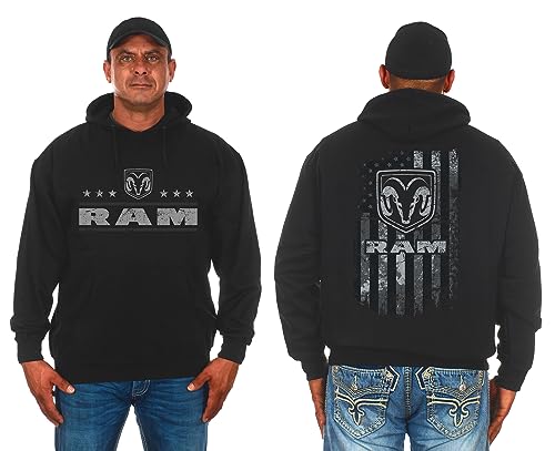 JH DESIGN GROUP Herren Dodge Ram Pullover Hoodie Amerikanische Flagge 2-seitiges Sweatshirt, Schwarz, X-Large von JH DESIGN GROUP