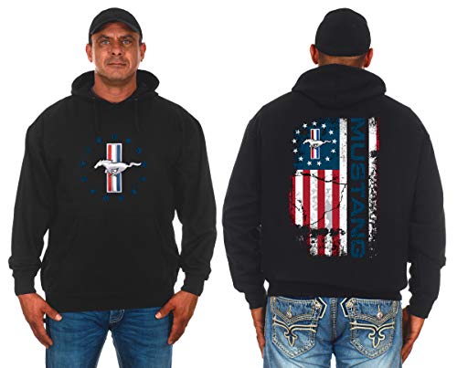 JH DESIGN GROUP Herren Ford Mustang Distressed US Flag 2-seitig Pullover Hoodie - Schwarz - Groß von JH DESIGN GROUP