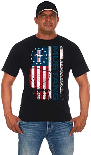 JH DESIGN GROUP Herren Ford Mustang Distressed USA Old Glory Flag T-Shirt, Schwarz, 3X-Groß von JH DESIGN GROUP