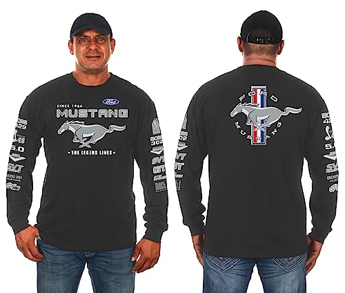 JH DESIGN GROUP Herren Ford Mustang Langarm-T-Shirt vorne hinten & Ärmel-Logos, Dunkelgrau, Mittel von JH DESIGN GROUP
