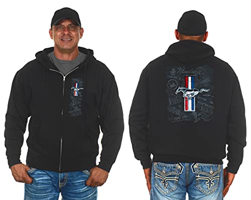 JH DESIGN GROUP Herren Ford Mustang Tri-Bar Pony Distressed Collage Kapuzenpullover mit Reißverschluss, Schwarz, X-Large von JH DESIGN GROUP