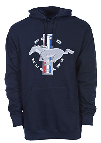 JH DESIGN GROUP Herren Kapuzenpullover Ford Mustang, Marineblau, gestreifte Ärmel - Blau - Mittel von JH DESIGN GROUP