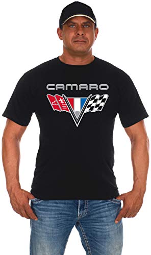 JH DESIGN GROUP Herren T-Shirt Chevy Camaro Classic V-Flag Emblem Schwarz - Schwarz - 2X von JH DESIGN GROUP