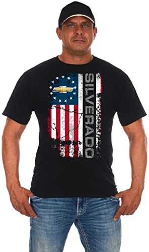 JH DESIGN GROUP Herren T-Shirt Chevy Silverado Distressed USA Old Glory Flag - Schwarz - X-Groß von JH DESIGN GROUP