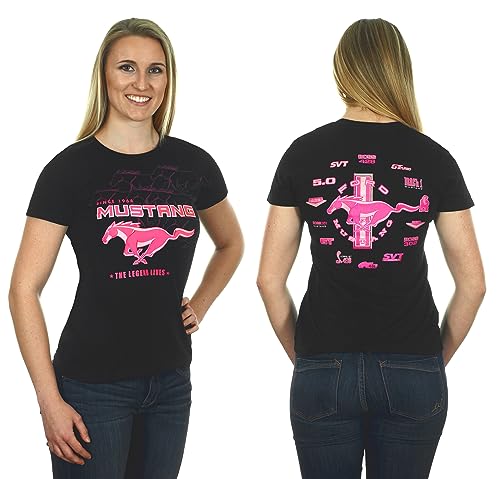JH DESIGN GROUP JH Design Damen Ford Mustang T-Shirt in 3 Stilen Kurzarm Rundhals Shirts, Clg4-schwarz/Pink, XX-Large von JH DESIGN GROUP