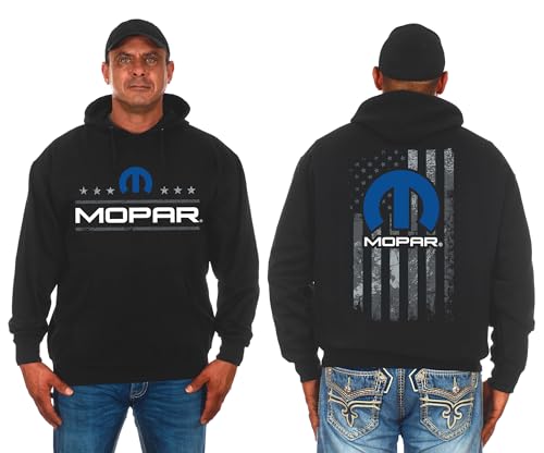 JH DESIGN GROUP Mopar Herren-Kapuzenpullover, amerikanische Flagge, 2-seitiges Sweatshirt, Schwarz, Large von JH DESIGN GROUP